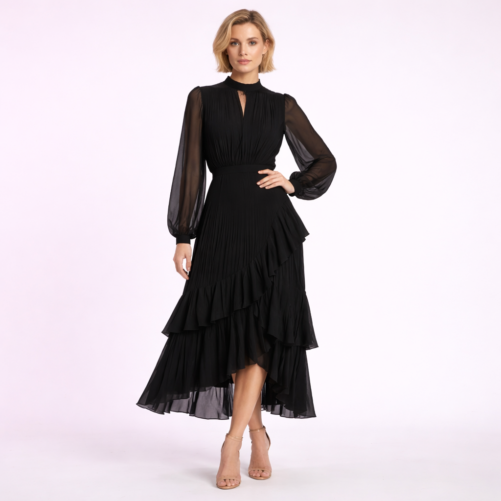 Vestido midi plisado con volantes