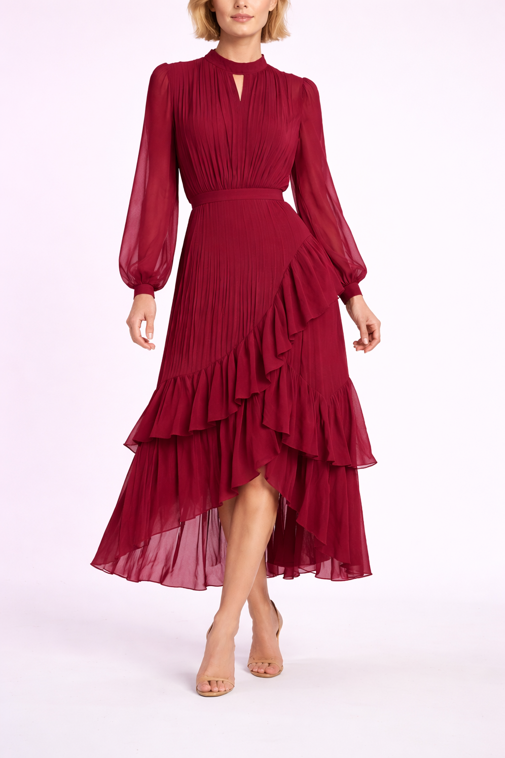 Vestido midi plisado con volantes
