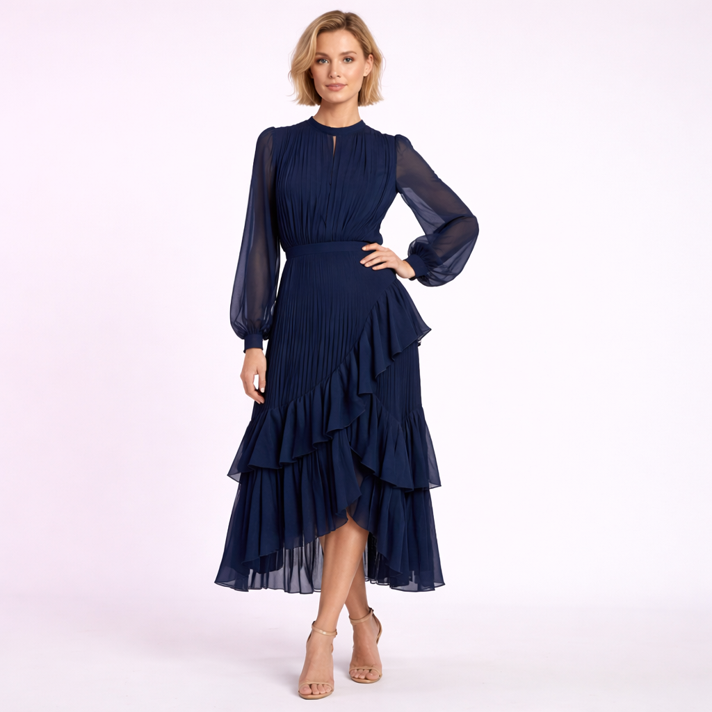 Vestido midi plisado con volantes