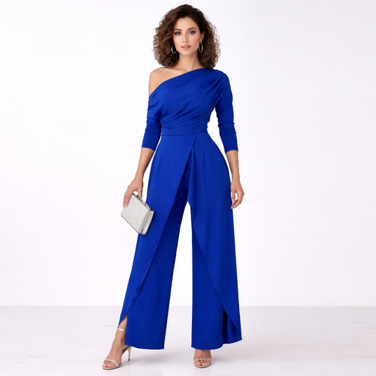 Mono elegante de un solo hombro con pierna ancha