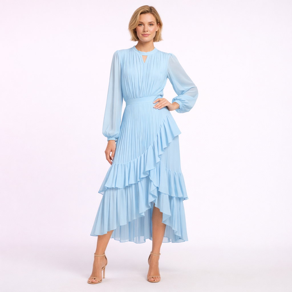 Vestido midi plisado con volantes