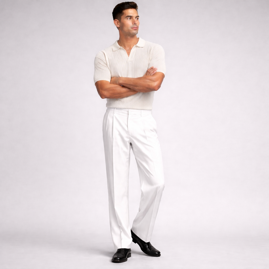 Pantalones de pinzas de pierna ancha para hombre