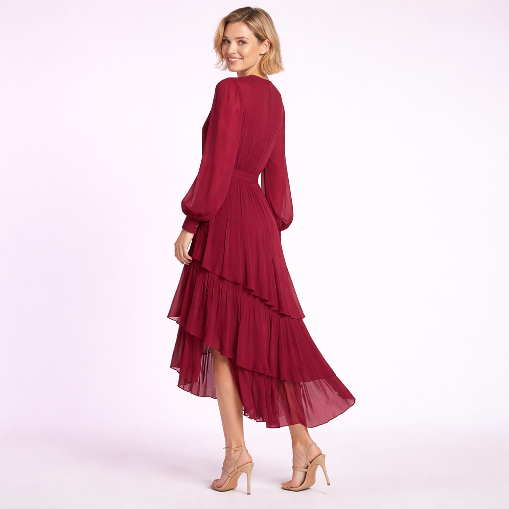 Vestido midi plisado con volantes