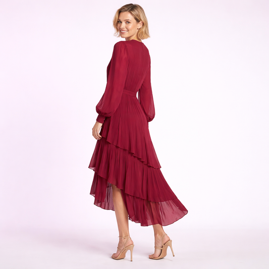 Vestido midi plisado con volantes