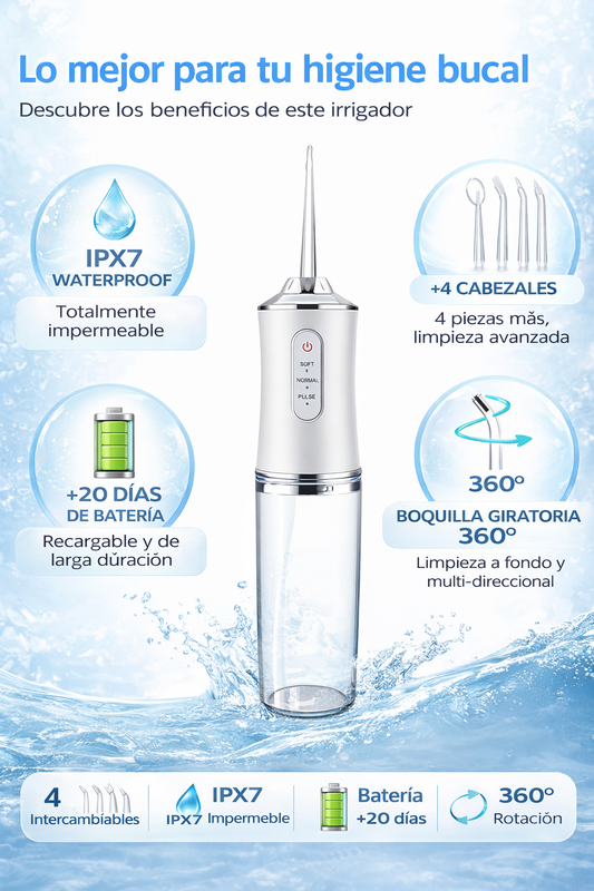 Irrigador Bucal Inalámbrico Portátil 3 Modos – IPX7 Recargable