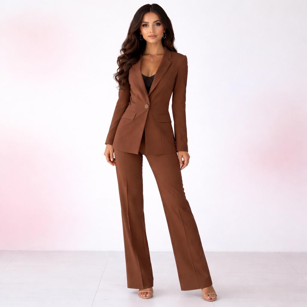 Conjunto de blazer y pantalón de pierna ancha para mujer