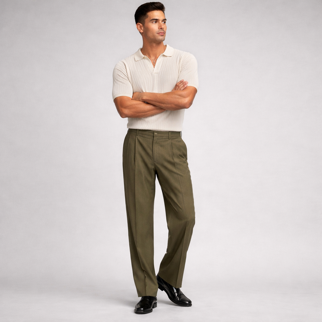 Pantalones de pinzas de pierna ancha para hombre