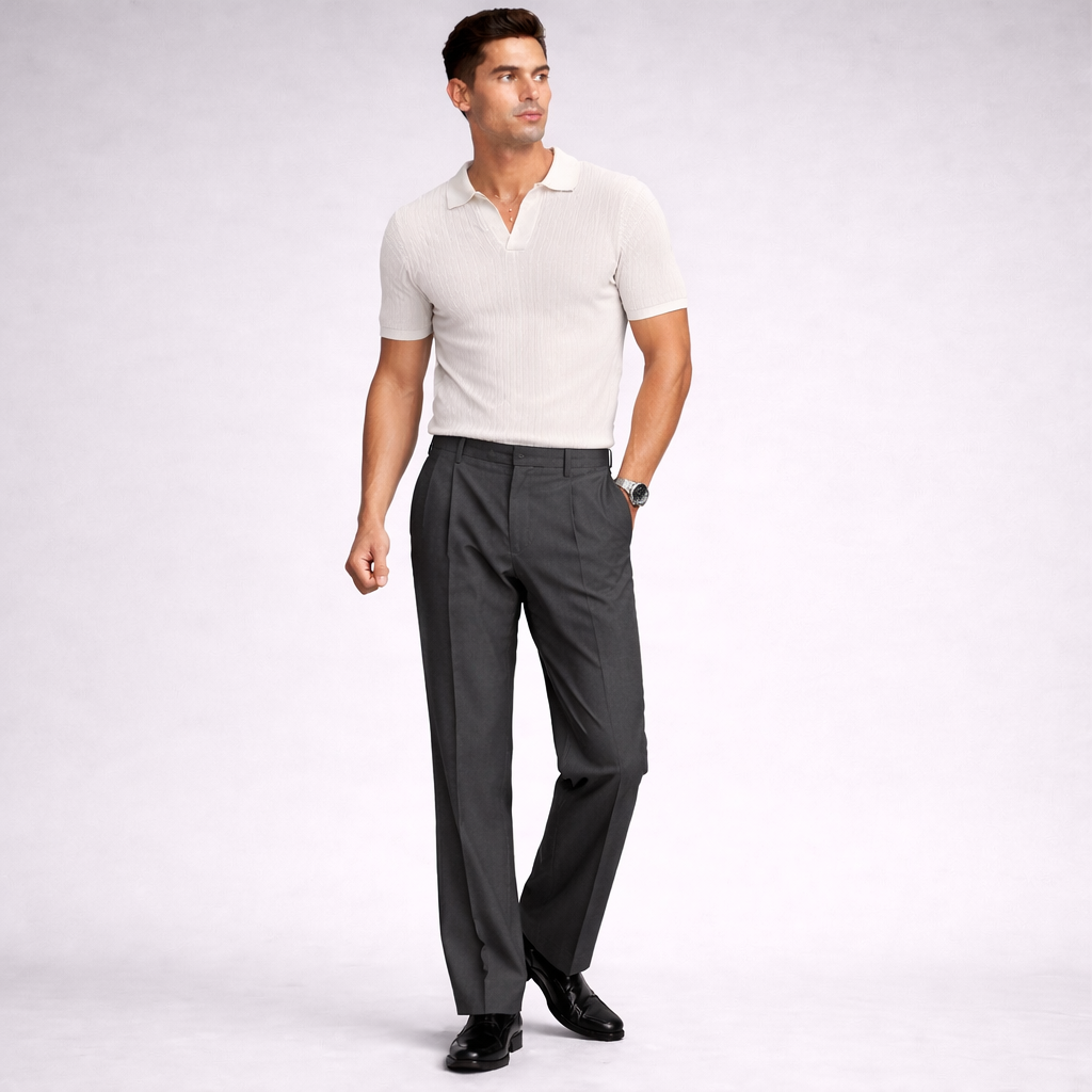 Pantalones de pinzas de pierna ancha para hombre